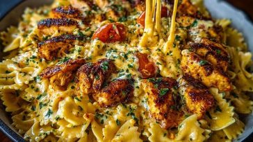 Creamy Cajun Chicken Bowtie Pasta with Garlic Cheese Sauce