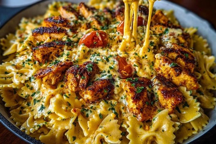 Creamy Cajun Chicken Bowtie Pasta with Garlic Cheese Sauce