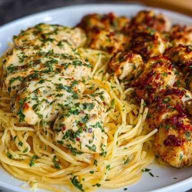 Creamy Garlic Parmesan Chicken with Cheesy Spaghetti