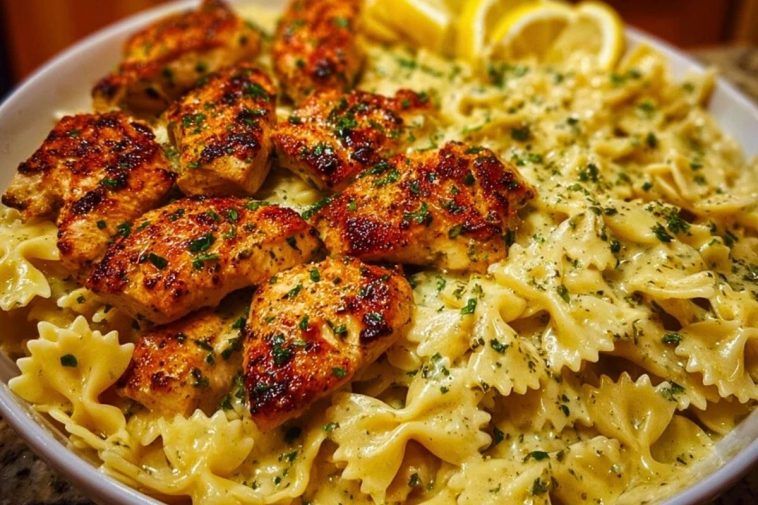 Lemon Garlic Chicken with Creamy Bowtie Pasta