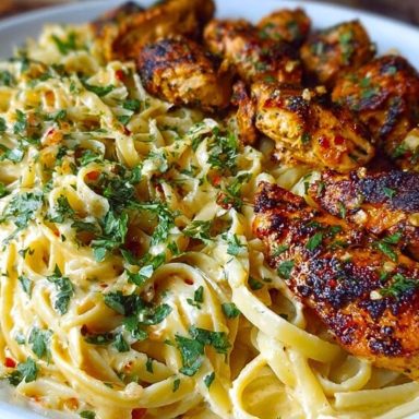 Savory Cajun Chicken and Creamy Garlic Parmesan Linguine
