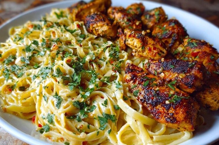 Savory Cajun Chicken and Creamy Garlic Parmesan Linguine