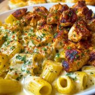 Cajun Garlic Butter Chicken Rigatoni in Cheesy Alfredo Sauce