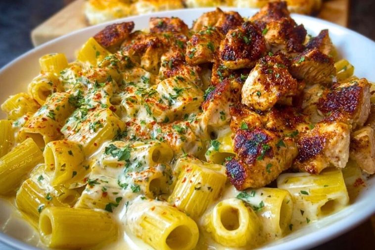 Cajun Garlic Butter Chicken Rigatoni in Cheesy Alfredo Sauce