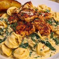 Cheesy Alfredo Linguine with Golden Garlic Butter Chicken in Creamy Sauce