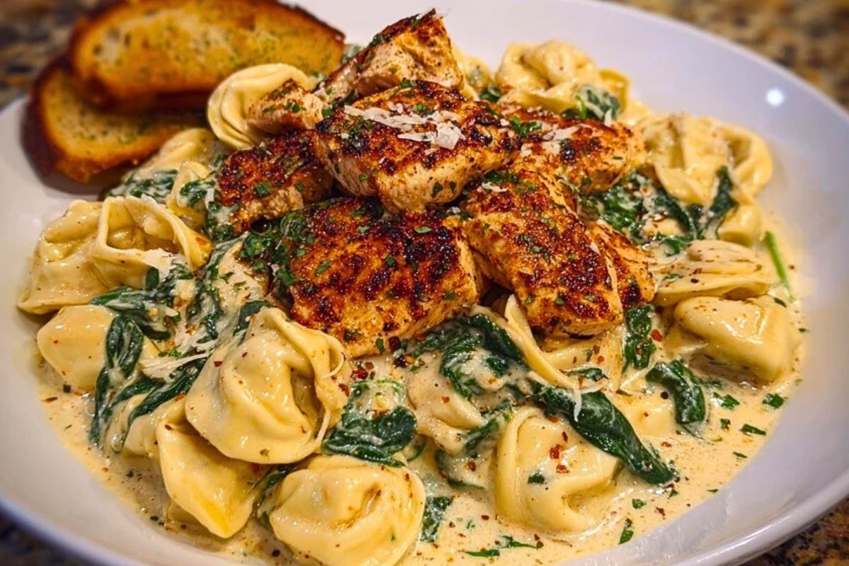 Cheesy Alfredo Linguine with Golden Garlic Butter Chicken in Creamy Sauce