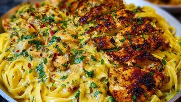 Creamy Mozzarella Chicken Linguine in Garlic Cajun Butter