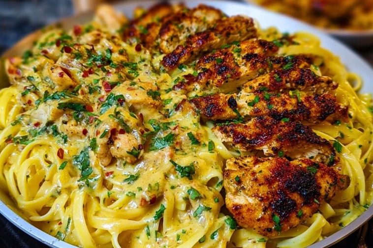 Creamy Mozzarella Chicken Linguine in Garlic Cajun Butter